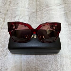 Red and gold Versace wide frame sunglasses
